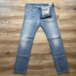 Diesel Iakop Jeans Men 33x32 Blue Slim Tapered Stretch Muddy Wash Thrashed 0845F